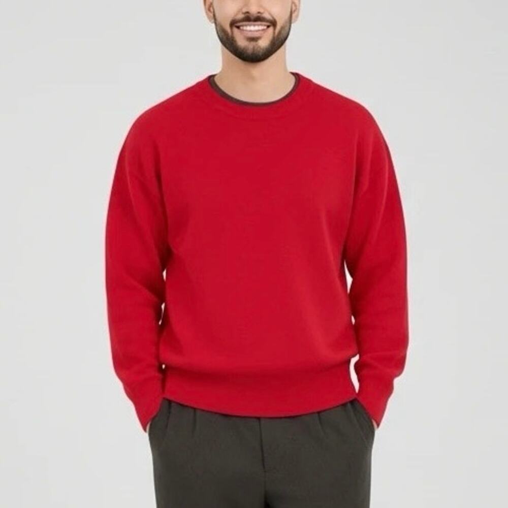 Uniqlo Men’s Red Crewneck Long Sleeve Sweater Size M (Knit Jumper)